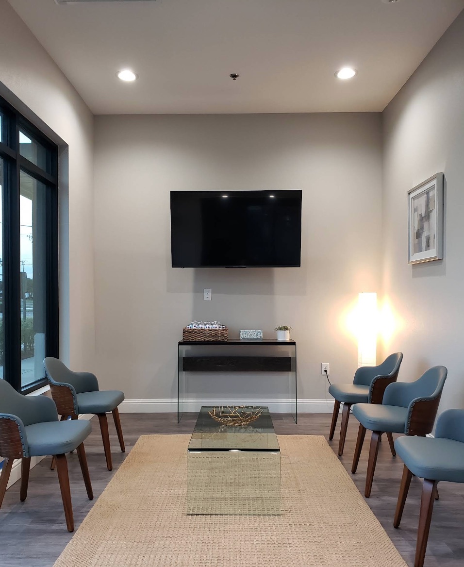 The waiting room at Floss City Dental in Plano, Texas